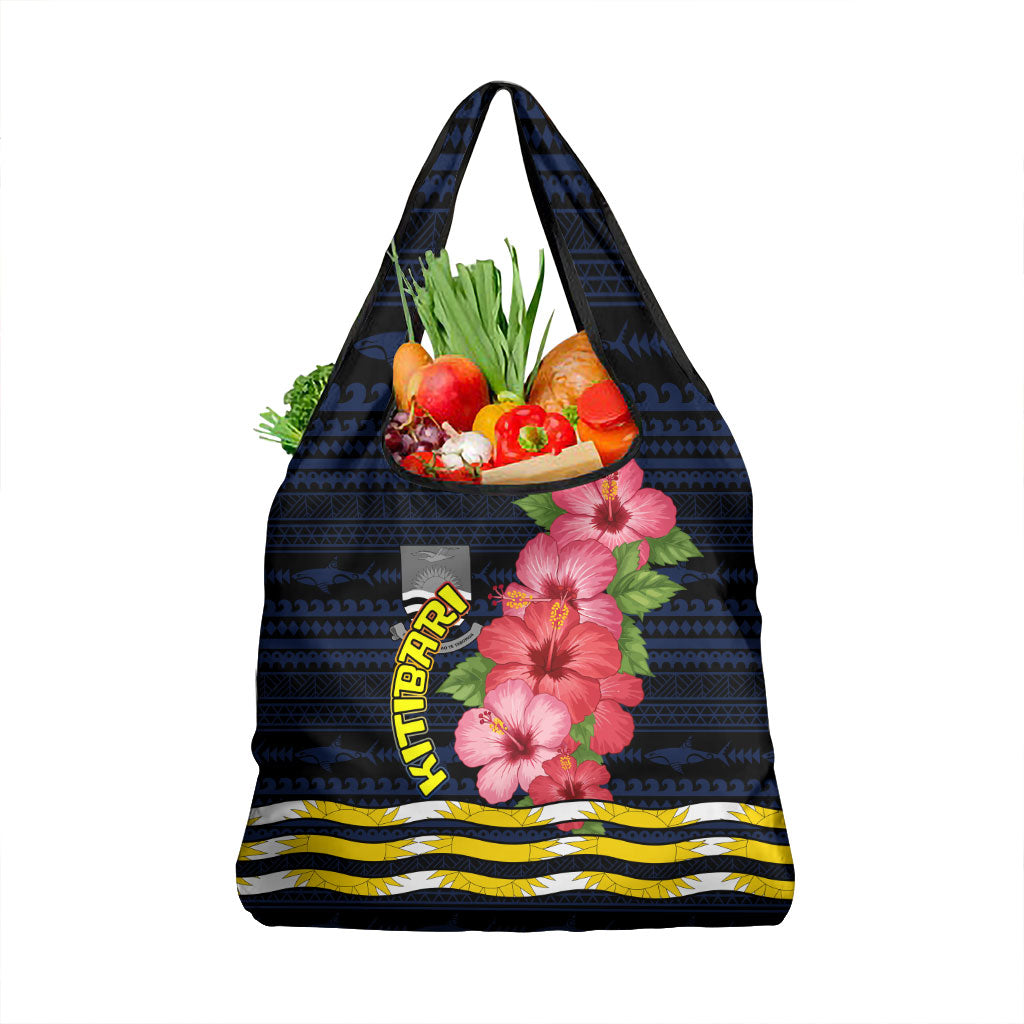 Kiribati Grocery Bag Tropical Pink Hibiscus Flowers Polynesian Tribal TS04 1-pack One Size Blue Black - Polynesian Pride