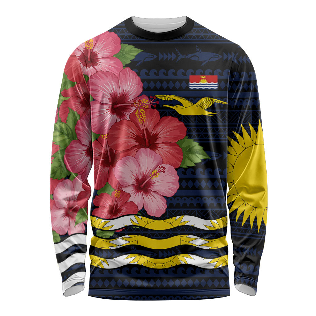 Kiribati Long Sleeve Shirt Tropical Pink Hibiscus Flowers Polynesian Tribal