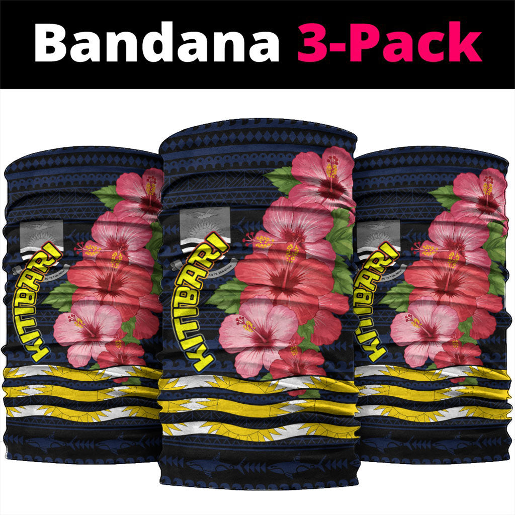 Kiribati Neck Gaiter Tropical Pink Hibiscus Flowers Polynesian Tribal TS04 package One Size: 25*50cm Blue Black - Polynesian Pride