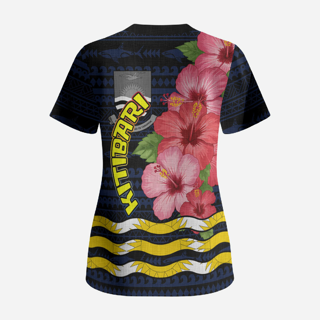 Kiribati Scrub Top Tropical Pink Hibiscus Flowers Polynesian Tribal TS04 - Polynesian Pride