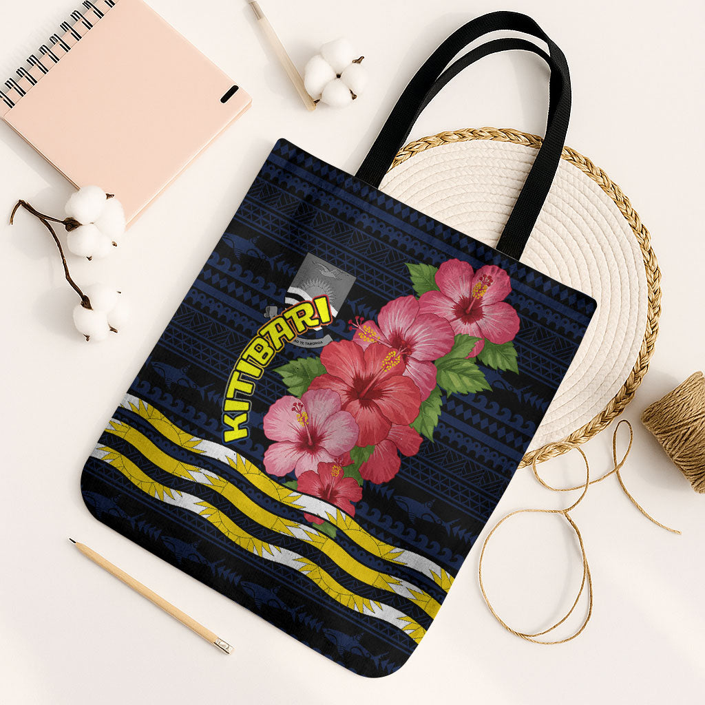Kiribati Tote Bag Tropical Pink Hibiscus Flowers Polynesian Tribal TS04 Black Strap One Size Blue Black - Polynesian Pride