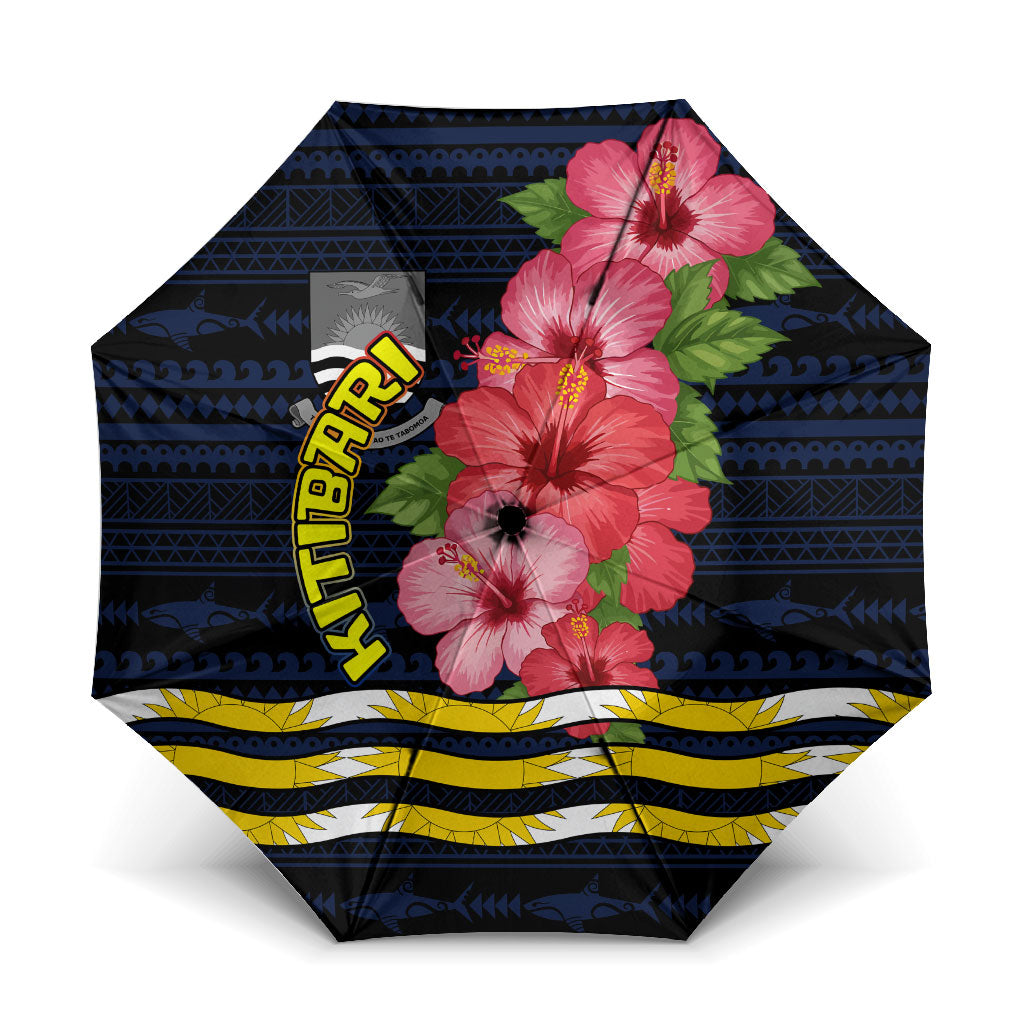 Kiribati Umbrella Tropical Pink Hibiscus Flowers Polynesian Tribal TS04 One Size Folded 11.42 inch Opened Diameter 37.4 inch Blue Black - Polynesian Pride