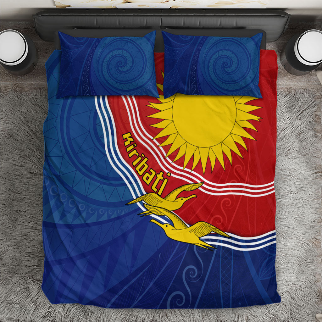 Kiribati Flag Coat Of Arms Bedding Set Sun Rising Frigatebird Pacific Island Tribal Pattern TS04 Red Yellow - Polynesian Pride