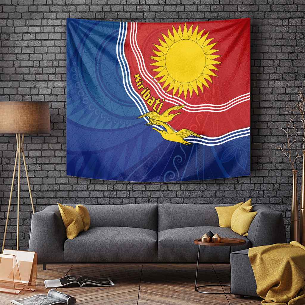 Kiribati Flag Coat Of Arms Tapestry Sun Rising Frigatebird Pacific Island Tribal Pattern TS04 Red Yellow - Polynesian Pride