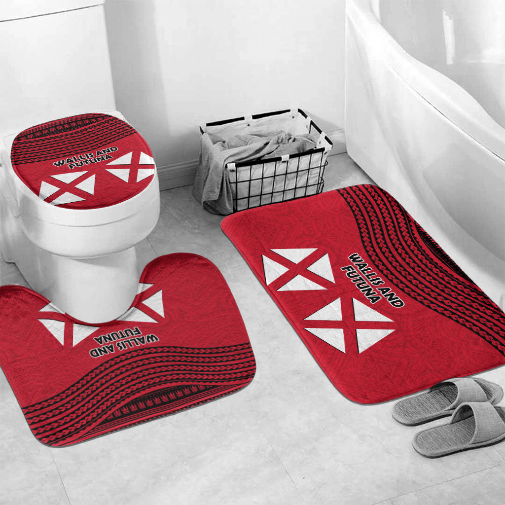 Wallis And Futuna Bathroom Set Polynesian Tattoo Flag Map TS04 Mat Set Only (3 pcs) One Size Red Black - Polynesian Pride
