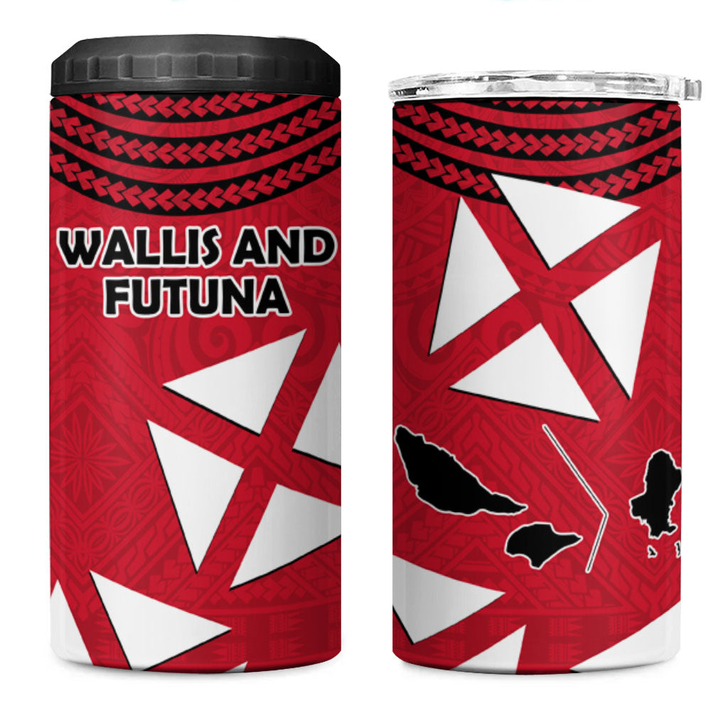 Wallis And Futuna 4 in 1 Can Cooler Tumbler Polynesian Tattoo Flag Map TS04 One Size: 16 oz Red Black - Polynesian Pride