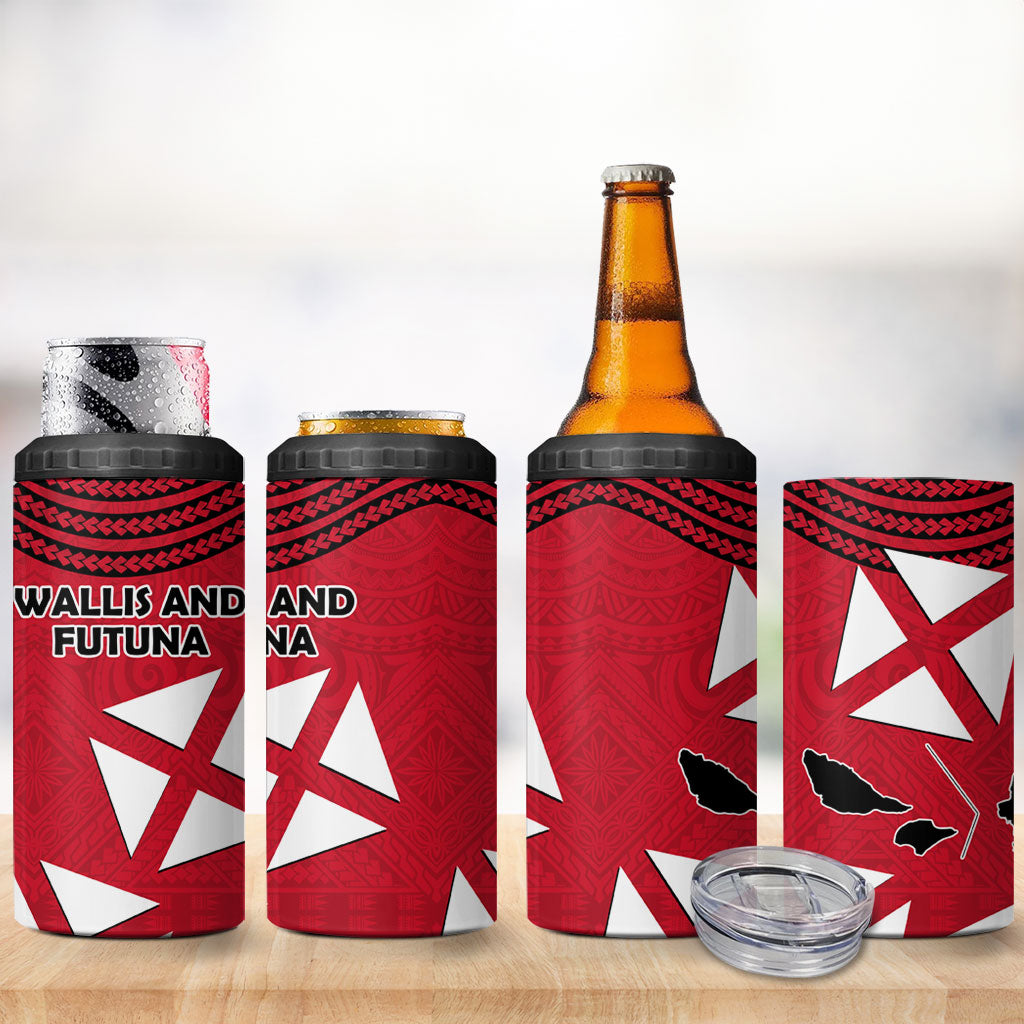Wallis And Futuna 4 in 1 Can Cooler Tumbler Polynesian Tattoo Flag Map TS04 - Polynesian Pride