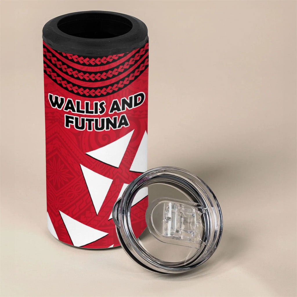 Wallis And Futuna 4 in 1 Can Cooler Tumbler Polynesian Tattoo Flag Map TS04 - Polynesian Pride