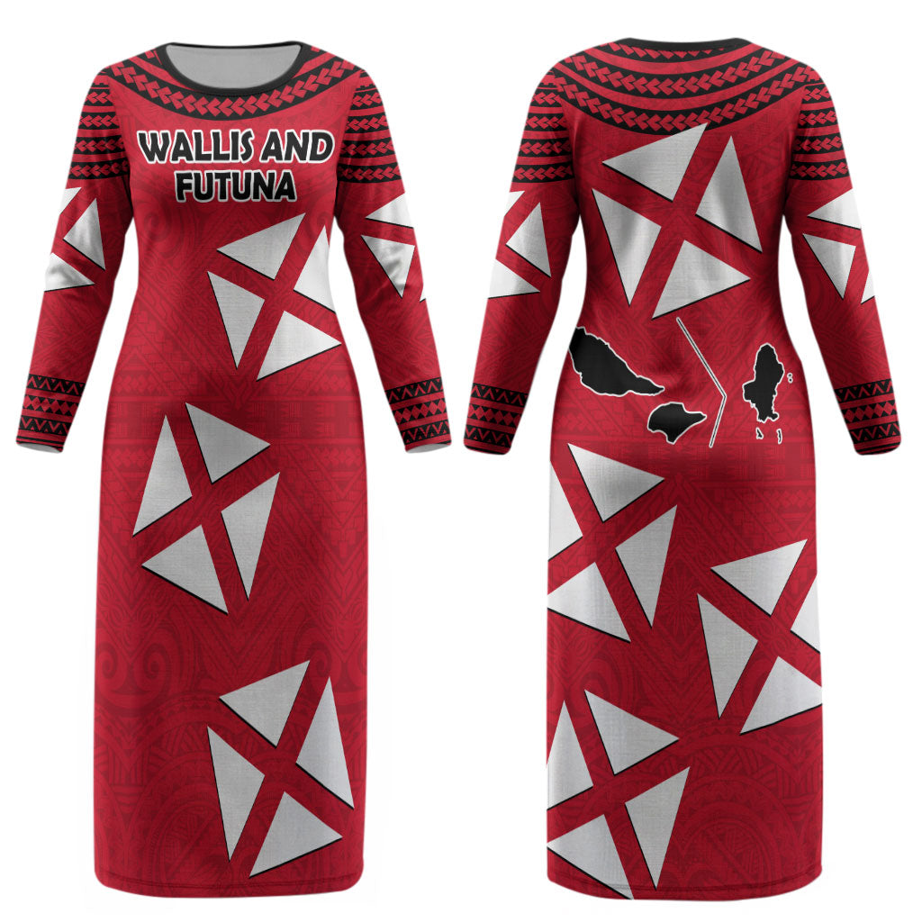 Wallis And Futuna Couples Matching Long Sleeve Bodycon Dress and Long Sleeve Button Shirt Polynesian Tattoo Flag Map TS04 - Polynesian Pride