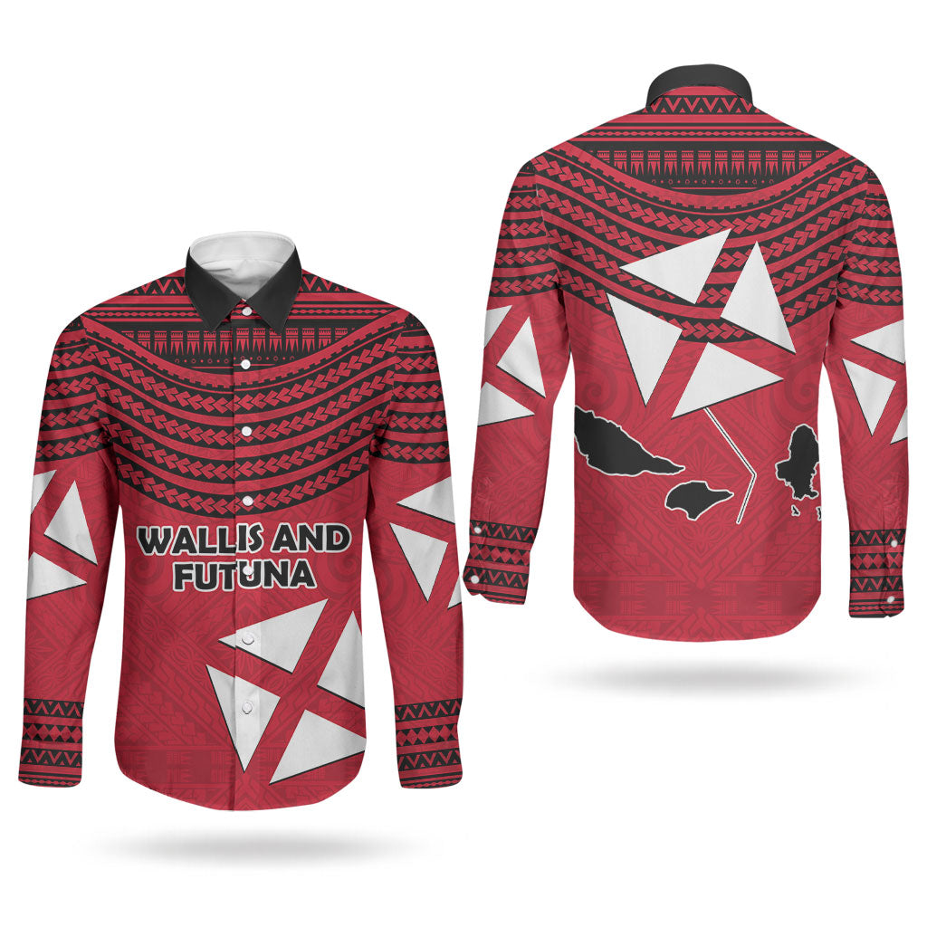 Wallis And Futuna Couples Matching Mermaid Dress and Long Sleeve Button Shirt Polynesian Tattoo Flag Map TS04 - Polynesian Pride