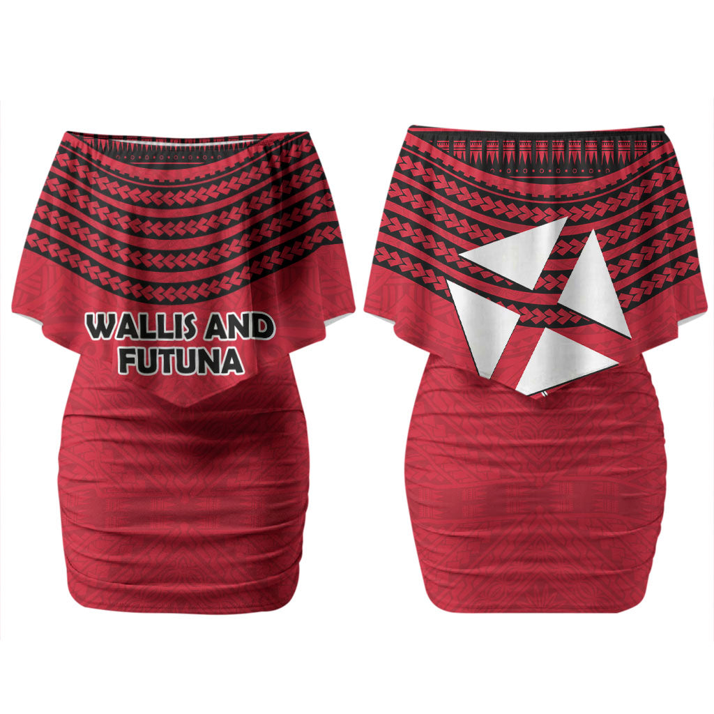 Wallis And Futuna Couples Matching Off Shoulder Short Dress and Hawaiian Shirt Polynesian Tattoo Flag Map TS04 - Polynesian Pride