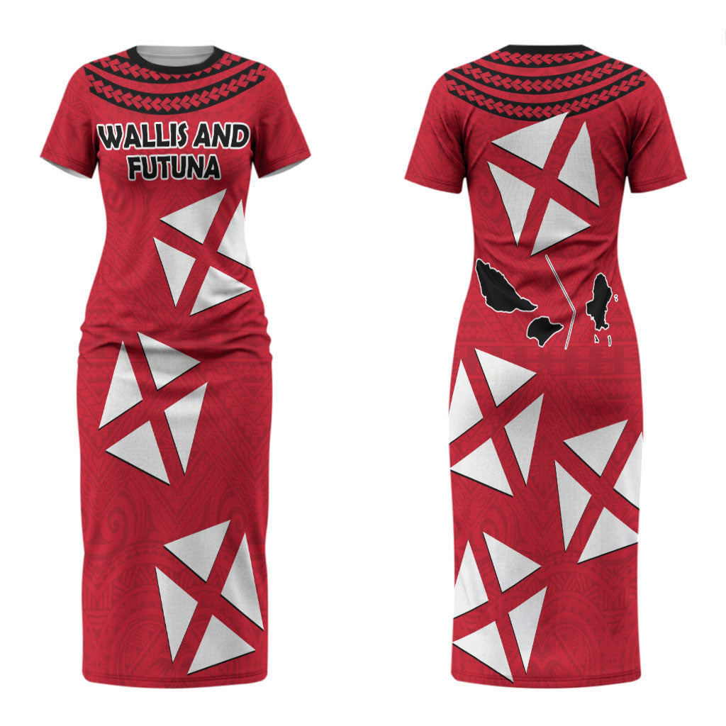 Wallis And Futuna Couples Matching Short Sleeve Bodycon Dress and Long Sleeve Button Shirt Polynesian Tattoo Flag Map TS04 - Polynesian Pride