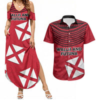 Wallis And Futuna Couples Matching Summer Maxi Dress and Hawaiian Shirt Polynesian Tattoo Flag Map TS04 Red Black - Polynesian Pride
