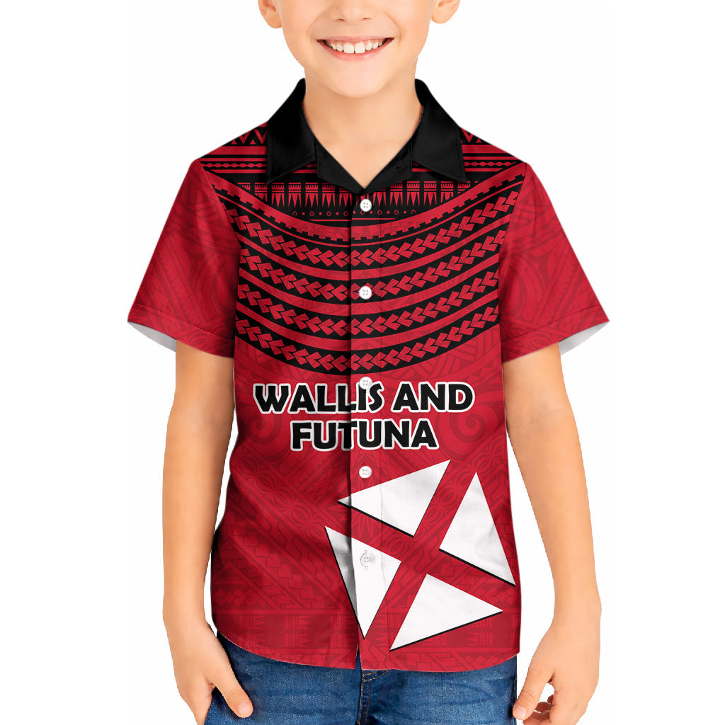 Wallis And Futuna Kid Hawaiian Shirt Polynesian Tattoo Flag Map TS04 Kid Red Black - Polynesian Pride