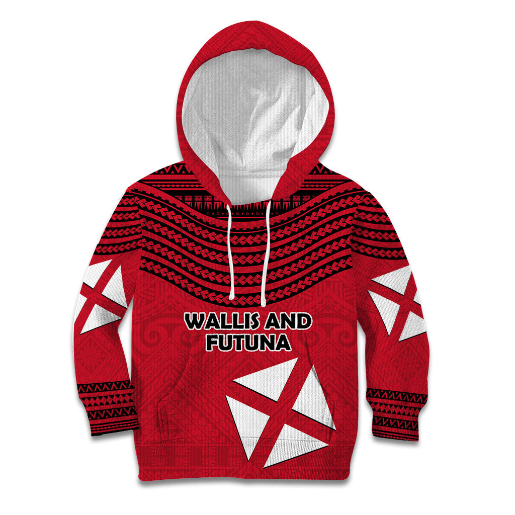 Wallis And Futuna Kid Hoodie Polynesian Tattoo Flag Map TS04 Hoodie Red Black - Polynesian Pride