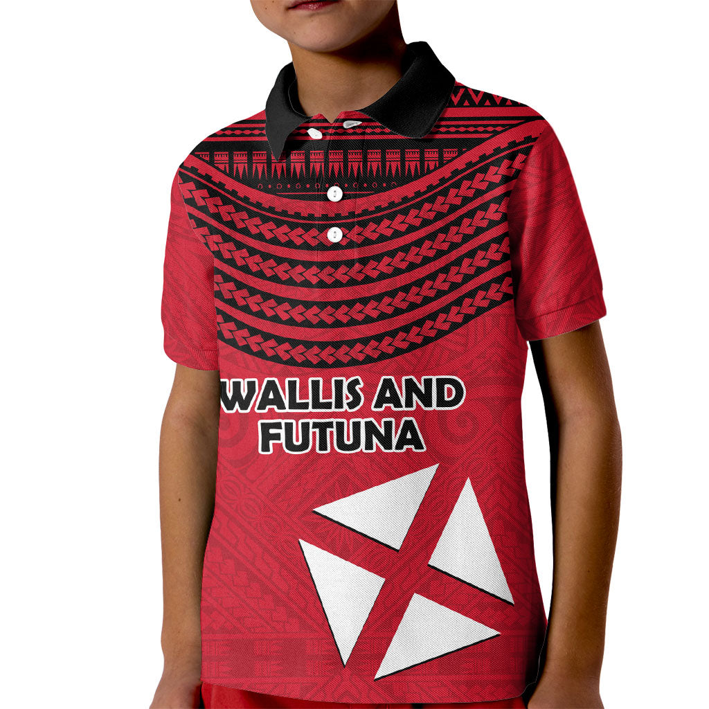 Wallis And Futuna Kid Polo Shirt Polynesian Tattoo Flag Map TS04 Kid Red Black - Polynesian Pride