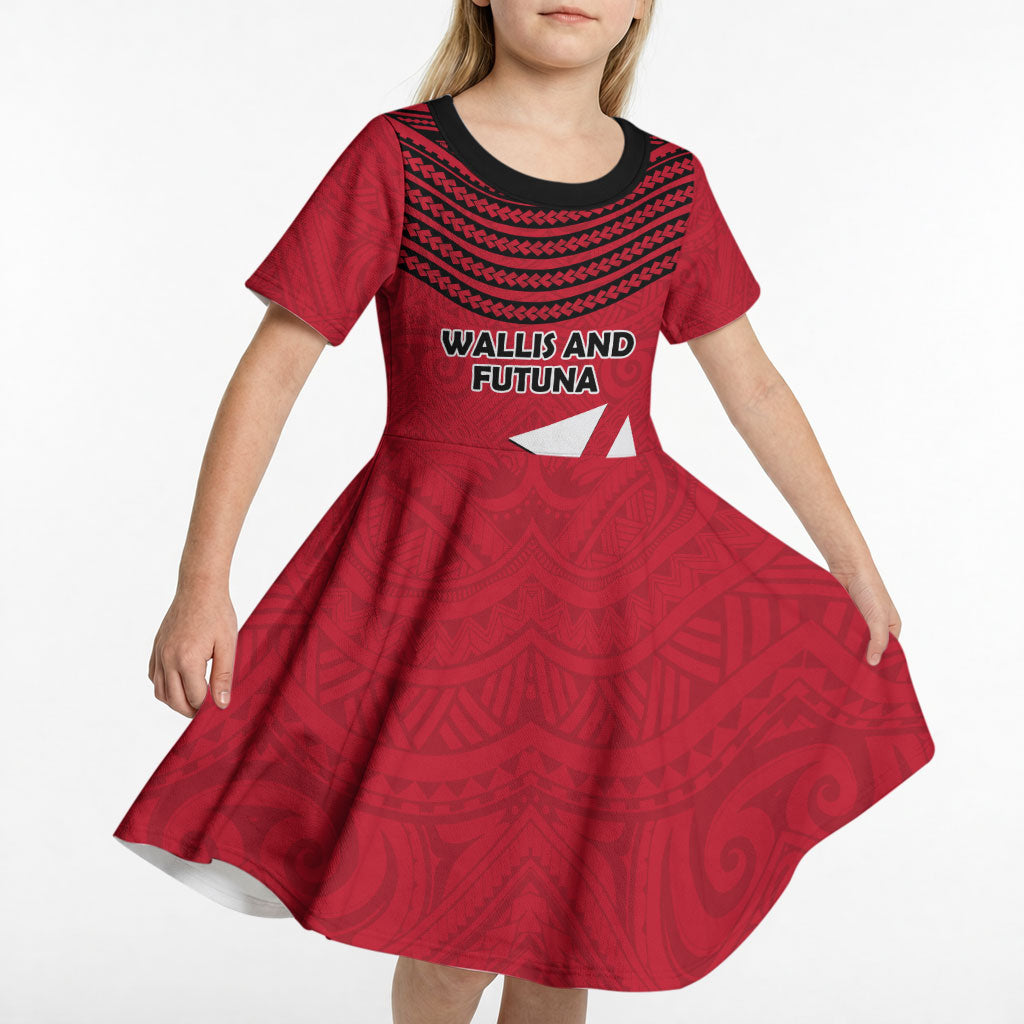 Wallis And Futuna Kid Short Sleeve Dress Polynesian Tattoo Flag Map TS04 - Polynesian Pride