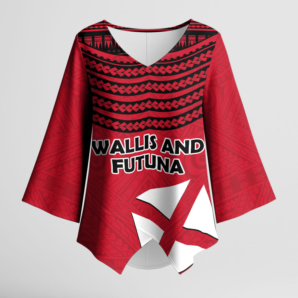 Wallis And Futuna Kimono Sleeve Blouse Polynesian Tattoo Flag Map TS04 Female Red Black - Polynesian Pride