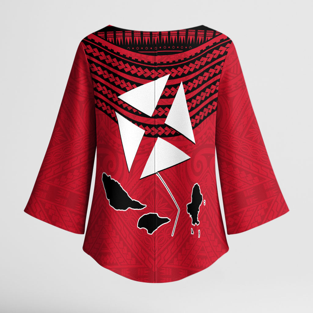 Wallis And Futuna Kimono Sleeve Blouse Polynesian Tattoo Flag Map TS04 - Polynesian Pride