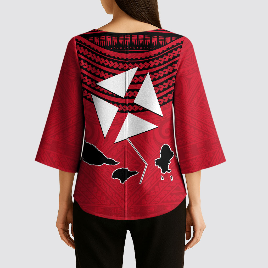 Wallis And Futuna Kimono Sleeve Blouse Polynesian Tattoo Flag Map TS04 - Polynesian Pride