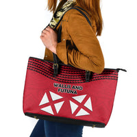 Wallis And Futuna Leather Tote Bag Polynesian Tattoo Flag Map TS04 Red Black - Polynesian Pride