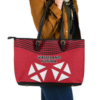 Wallis And Futuna Leather Tote Bag Polynesian Tattoo Flag Map TS04 - Polynesian Pride