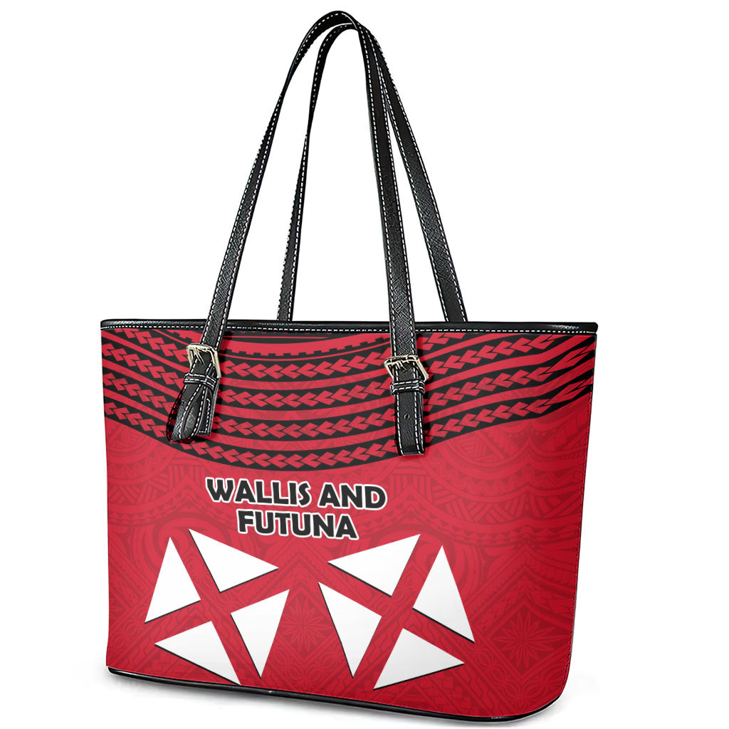 Wallis And Futuna Leather Tote Bag Polynesian Tattoo Flag Map TS04 - Polynesian Pride