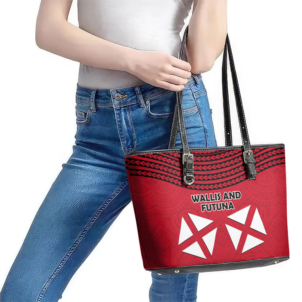 Wallis And Futuna Leather Tote Bag Polynesian Tattoo Flag Map TS04 - Polynesian Pride