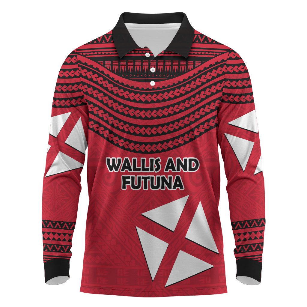 Wallis And Futuna Long Sleeve Polo Shirt Polynesian Tattoo Flag Map TS04 Red Black - Polynesian Pride