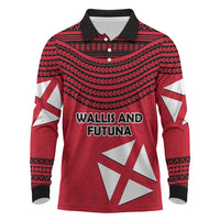 Wallis And Futuna Long Sleeve Polo Shirt Polynesian Tattoo Flag Map TS04 Red Black - Polynesian Pride