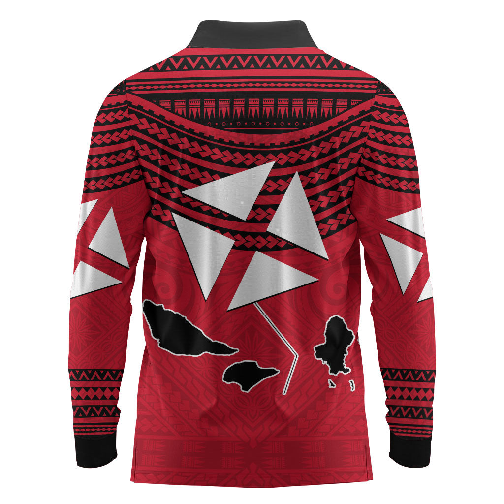 Wallis And Futuna Long Sleeve Polo Shirt Polynesian Tattoo Flag Map TS04 - Polynesian Pride