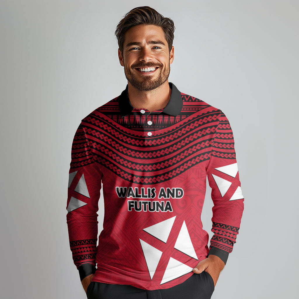 Wallis And Futuna Long Sleeve Polo Shirt Polynesian Tattoo Flag Map TS04 - Polynesian Pride
