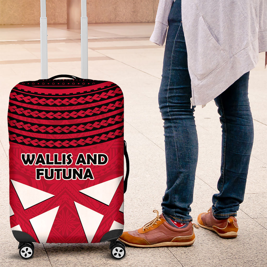 Wallis And Futuna Luggage Cover Polynesian Tattoo Flag Map TS04 Red Black - Polynesian Pride