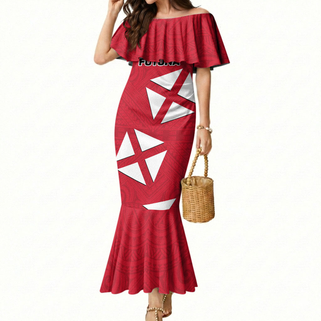 Wallis And Futuna Mermaid Dress Polynesian Tattoo Flag Map TS04 Women Red Black - Polynesian Pride