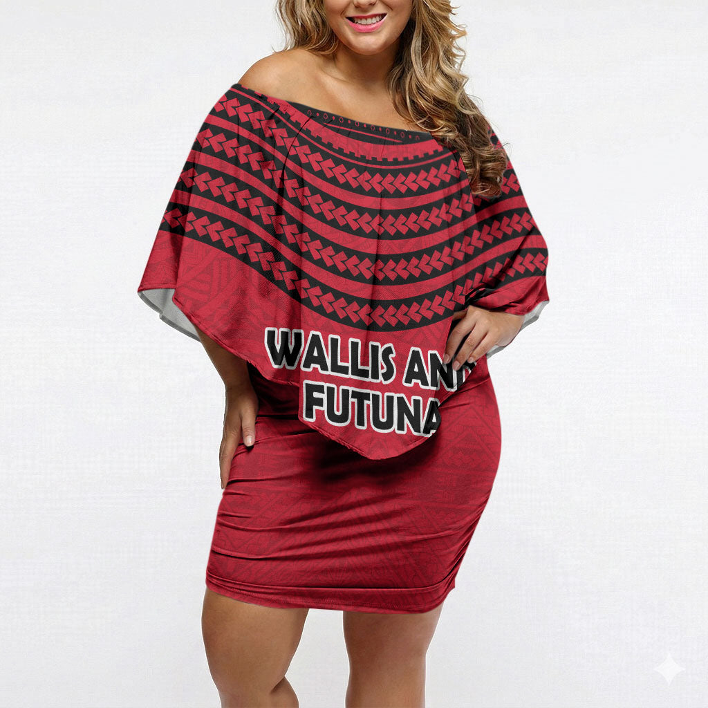 Wallis And Futuna Off Shoulder Short Dress Polynesian Tattoo Flag Map TS04 Women Red Black - Polynesian Pride