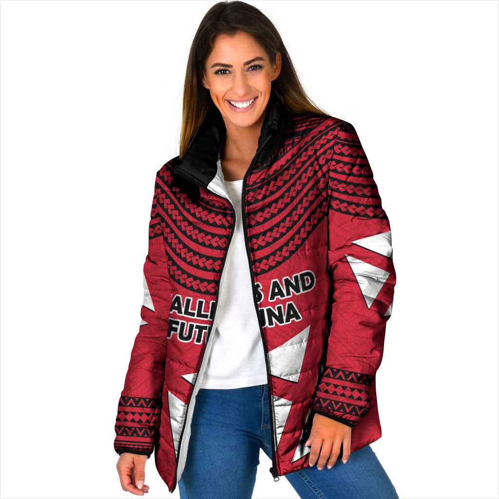 Wallis And Futuna Padded Jacket Polynesian Tattoo Flag Map TS04 Women Red Black - Polynesian Pride
