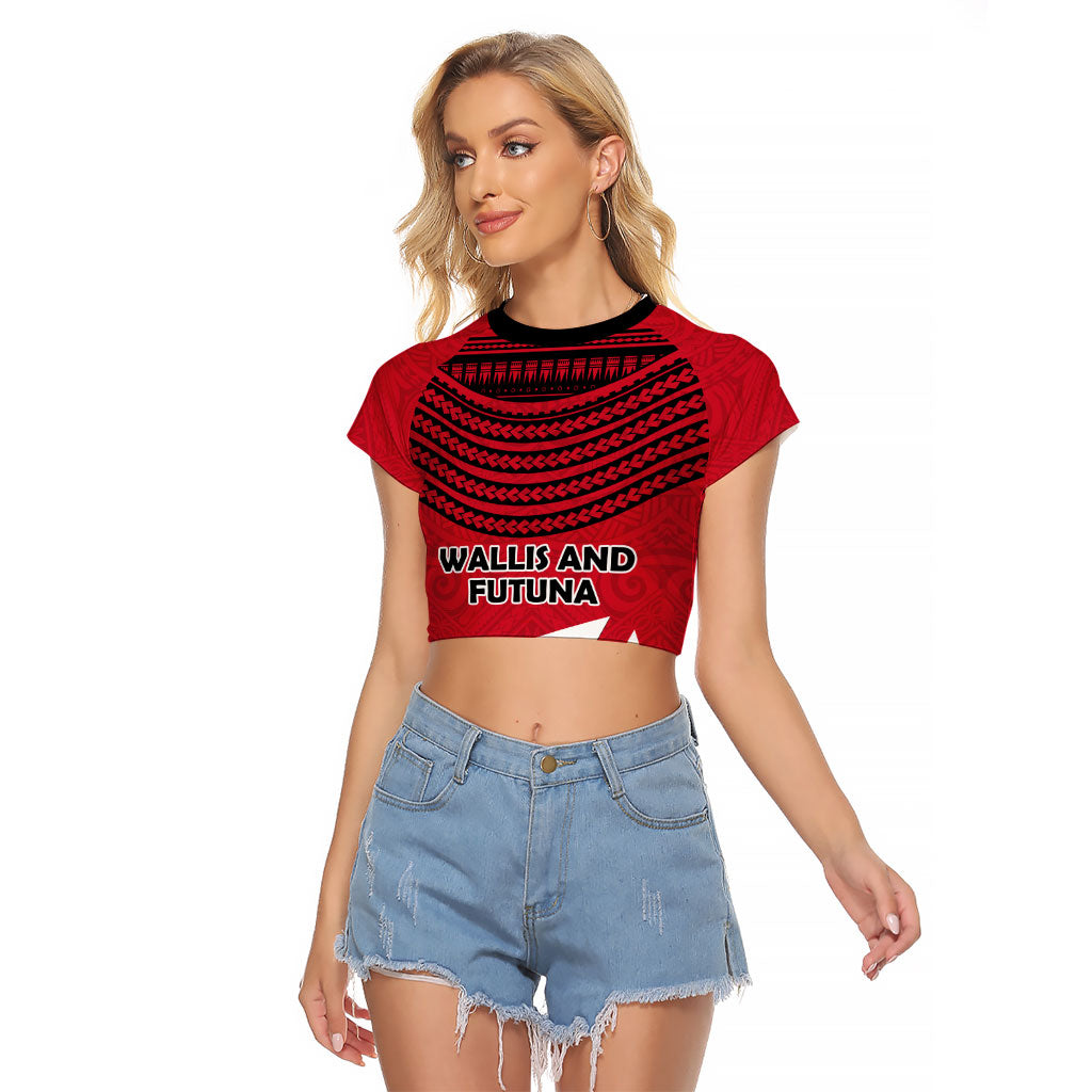 Wallis And Futuna Raglan Cropped T Shirt Polynesian Tattoo Flag Map TS04 Female Red Black - Polynesian Pride