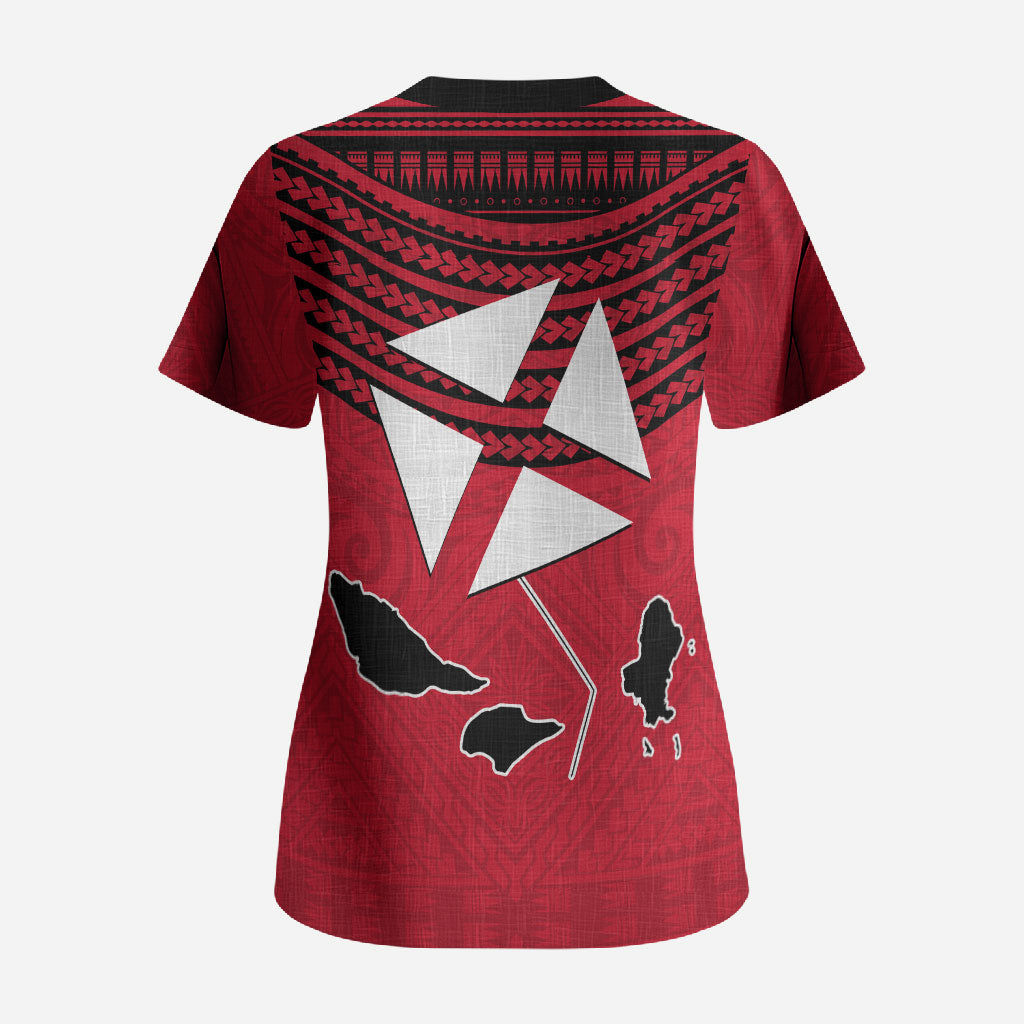 Wallis And Futuna Scrub Top Polynesian Tattoo Flag Map TS04 - Polynesian Pride