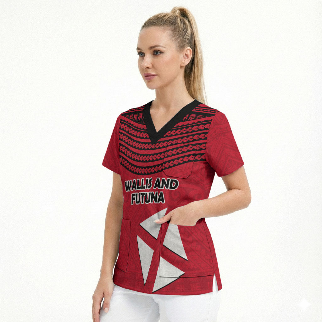 Wallis And Futuna Scrub Top Polynesian Tattoo Flag Map TS04 - Polynesian Pride