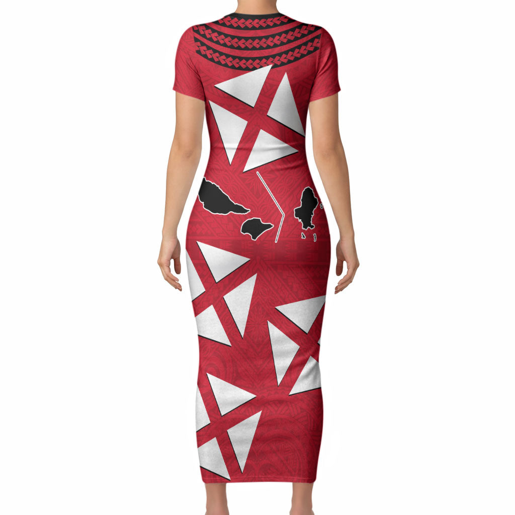 Wallis And Futuna Short Sleeve Bodycon Dress Polynesian Tattoo Flag Map TS04 - Polynesian Pride