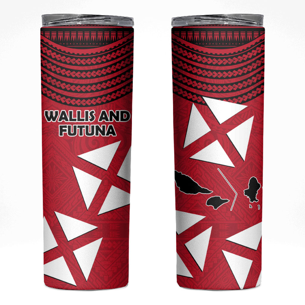 Wallis And Futuna Skinny Tumbler Polynesian Tattoo Flag Map TS04 Red Black - Polynesian Pride