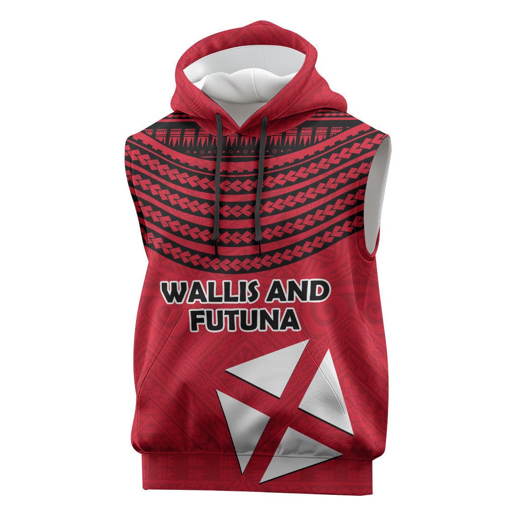 Wallis And Futuna Sleeveless Hoodie Polynesian Tattoo Flag Map TS04 Red Black - Polynesian Pride