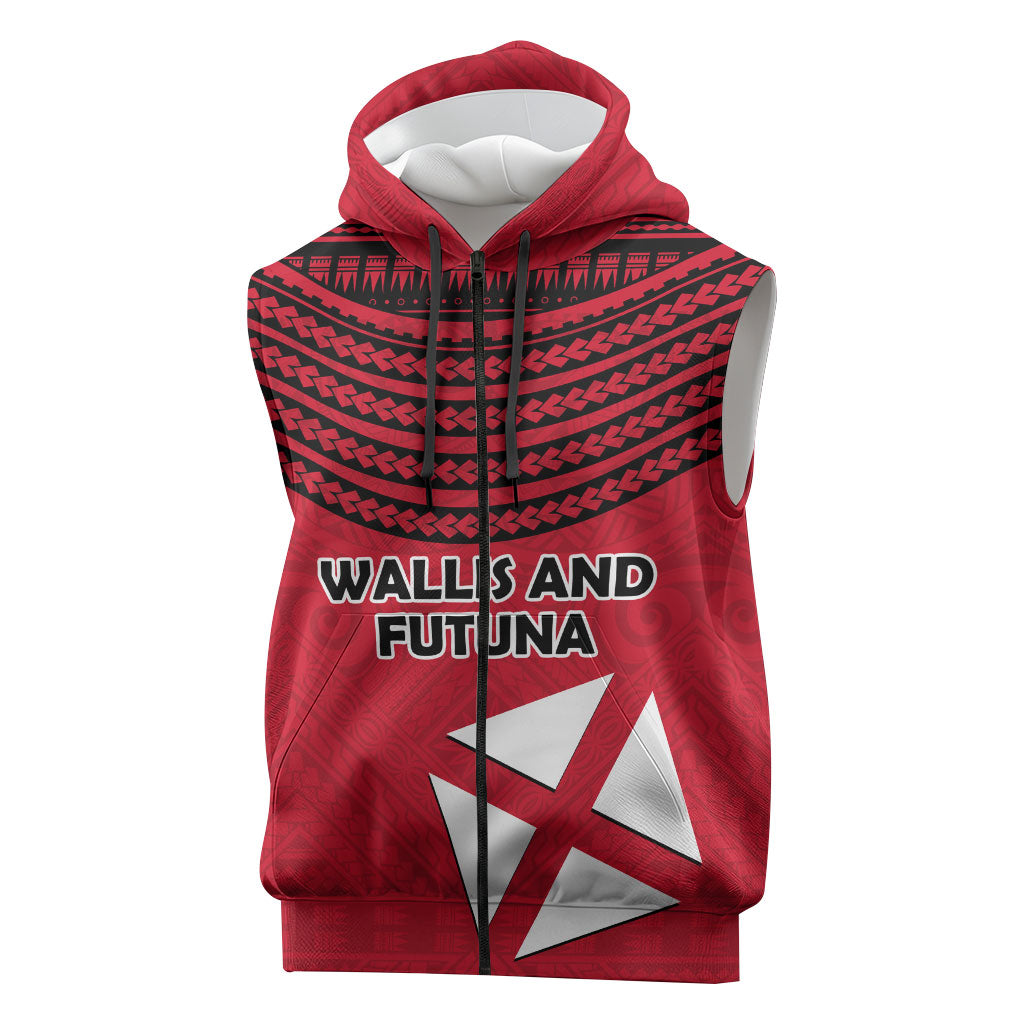 Wallis And Futuna Sleeveless Zip Hoodie Polynesian Tattoo Flag Map TS04 Red Black - Polynesian Pride