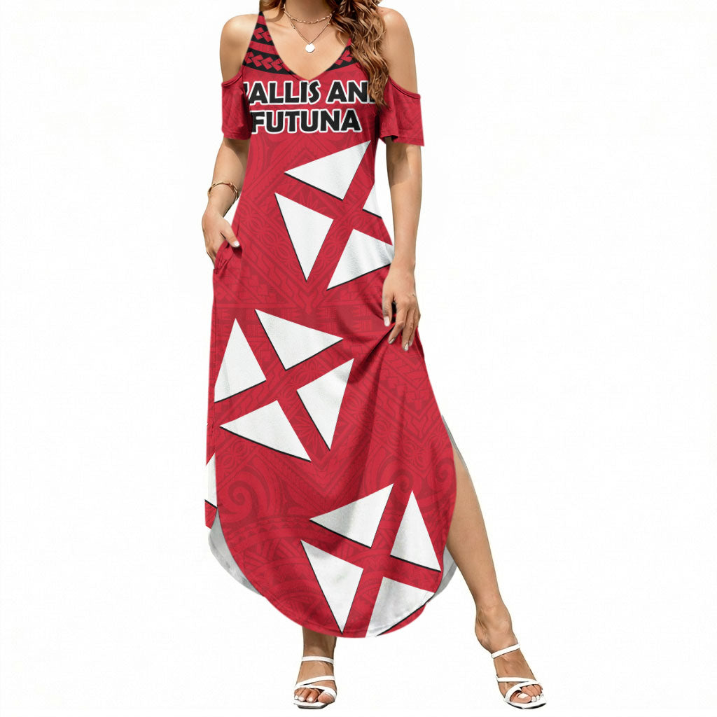 Wallis And Futuna Summer Maxi Dress Polynesian Tattoo Flag Map TS04 Women Red Black - Polynesian Pride