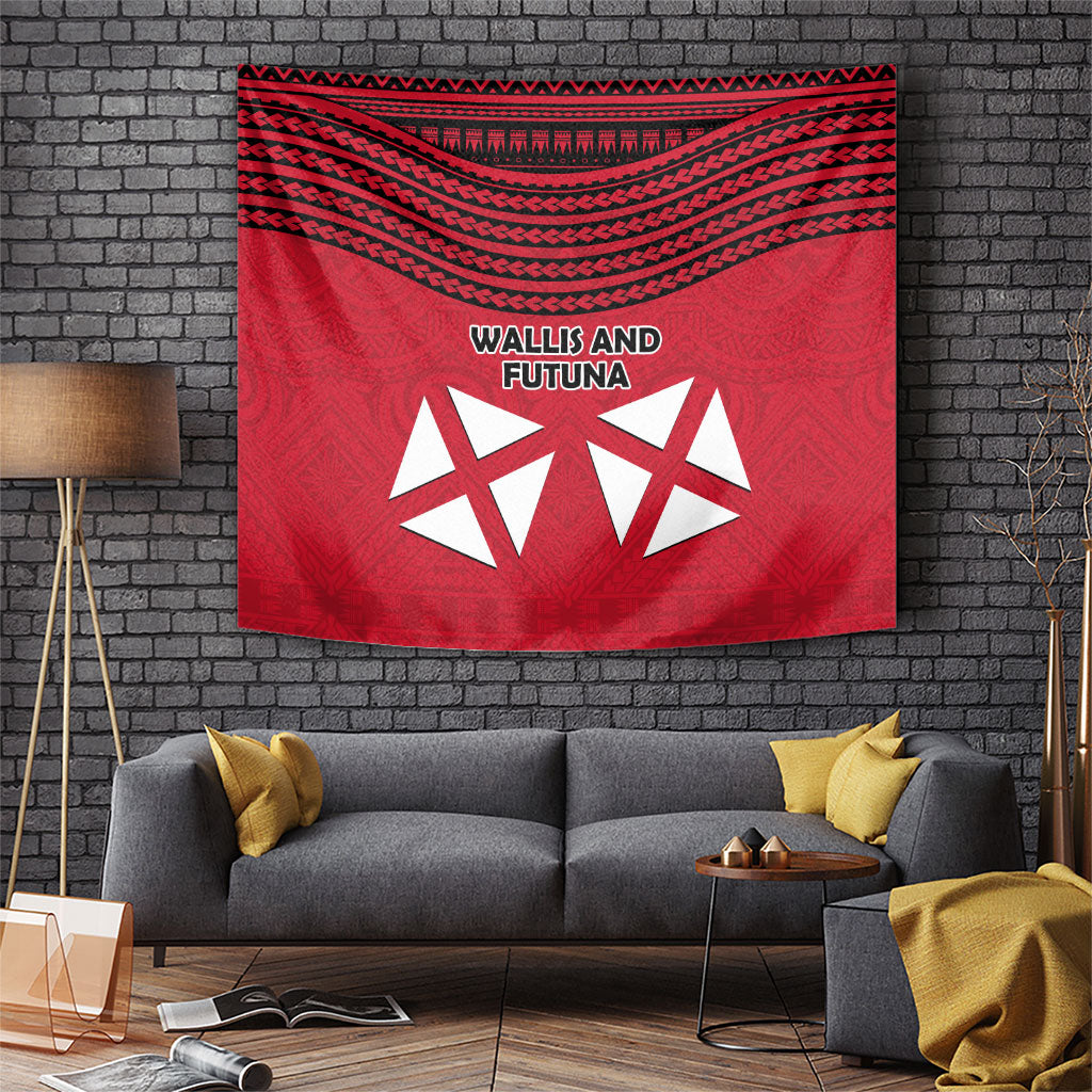 Wallis And Futuna Tapestry Polynesian Tattoo Flag Map TS04 Red Black - Polynesian Pride