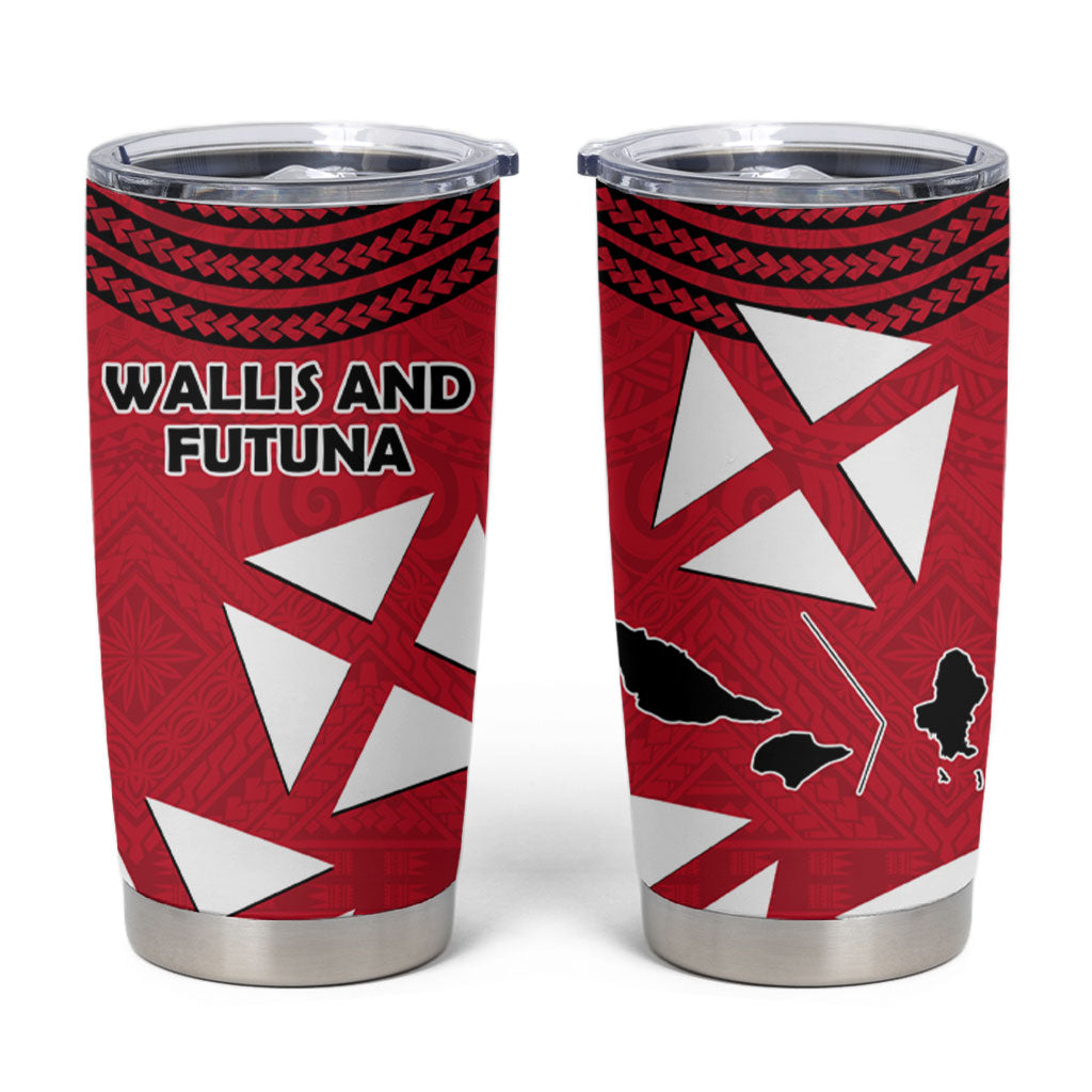 Wallis And Futuna Tumbler Cup Polynesian Tattoo Flag Map TS04 Red Black - Polynesian Pride