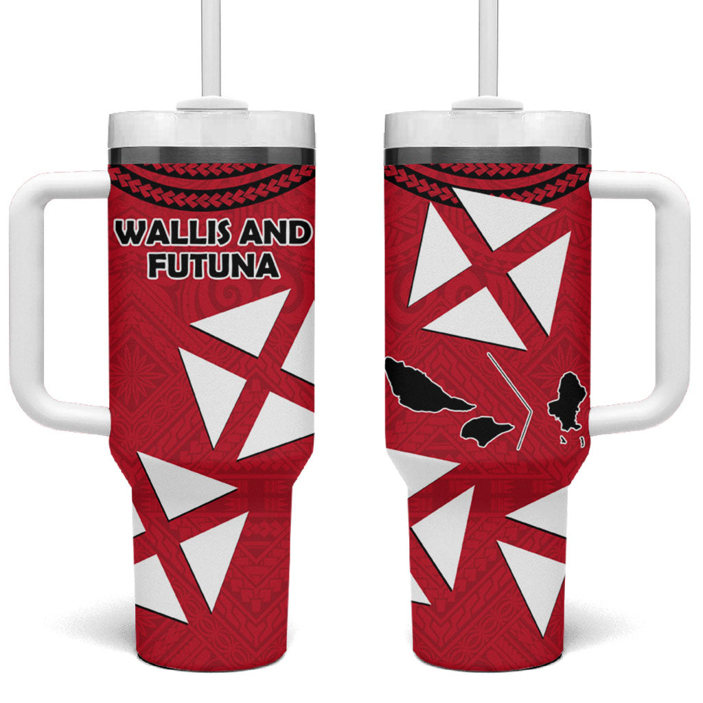 Wallis And Futuna Tumbler With Handle Polynesian Tattoo Flag Map TS04 One Size: 40 oz Red Black - Polynesian Pride