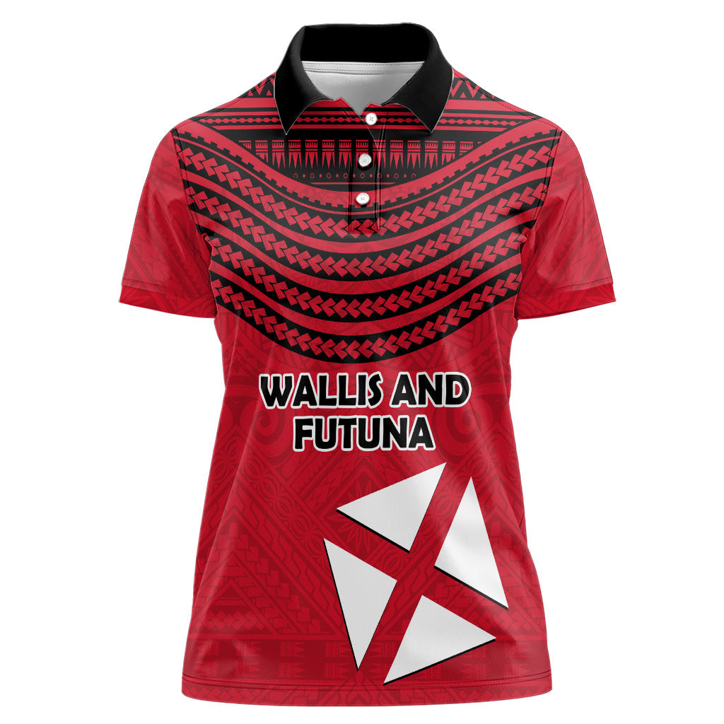 Wallis And Futuna Women Polo Shirt Polynesian Tattoo Flag Map TS04 Female Red Black - Polynesian Pride