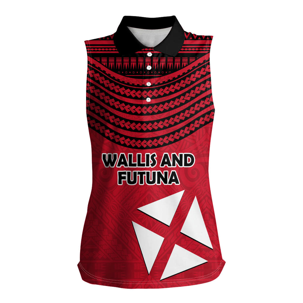 Wallis And Futuna Women Sleeveless Polo Shirt Polynesian Tattoo Flag Map TS04 Female Red Black - Polynesian Pride
