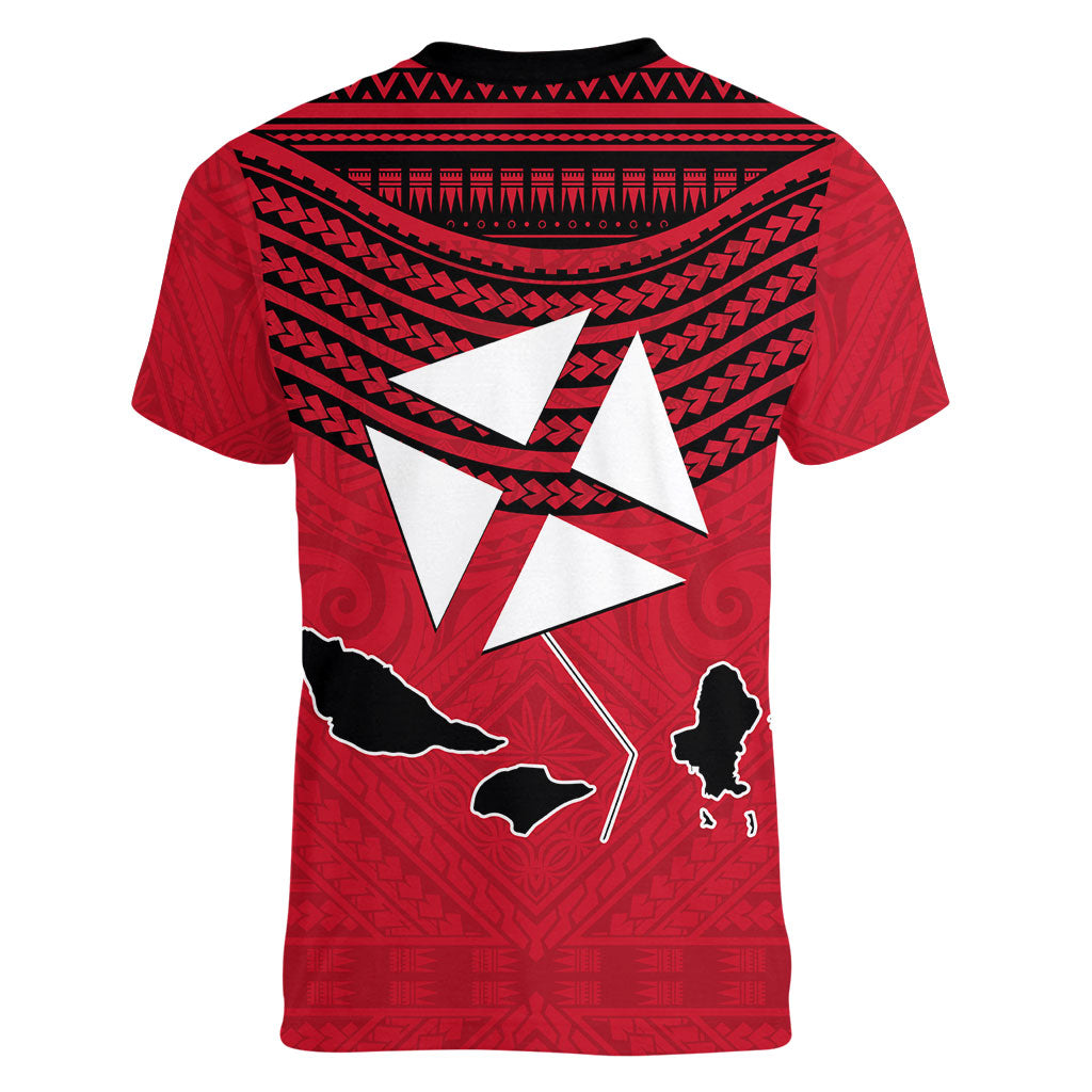 Wallis And Futuna Women V-Neck T-Shirt Polynesian Tattoo Flag Map TS04 - Polynesian Pride